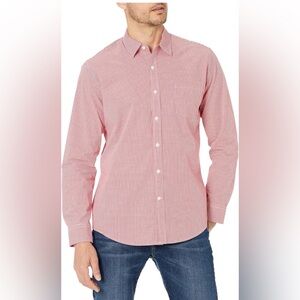 Amazon Essentials Men's Red Micro-Check Button-Down Shirt. Size Large